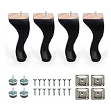 Britwood 7'' Queen Anne Wooden Furniture Replacement Legs Black M8 Thread With Level Mounting Plates Protective Felt Pads Set Of 4 For Sofa Cabinet Footstool Chair Bed Ottoman, Four Seats, 11