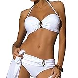 Women Sexy 2pcs Bikini Set Halter U-Clip Underwire Swimsuit Solid Bathing Suit White S