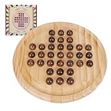 Gothink Solid Wooden Solitaire Game, Classic Handcrafted Rubber Wood Board Game Toy with 33 Smooth Wooden Ball, Strategic Mind Game for Kids and Adults
