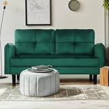 Hello-5ive 2 Seater Sofa, Modern Velvet Sofa Couch with Thicken Cushions, Comfy Loveseat Sofa for Living Room, Bedroom, Office, Apartment, Sofa 2 Seater Settee with 2 Pockets, Green