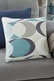 Fusion - Duck Egg Retro Vector Circle Cushion (43 x 43cm) - 100% Cotton - Filling Included - Grey Piped Edge Cushion in Duck Egg - Circle Geometric Cushion with Insert - Matching Curtains Available