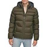 Tommy Hilfiger Men's Down Alternative Hooded Puffer Jacket (Standard and Big & Tall) Coat, Olive, 3XL