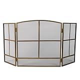 Three Fold Fire Guard Fireplace Spark Protection Screen Fire Surround Brass Finish Vintage Style Adjustable Fireplace Cover for Fireplaces, Log Burners & Stoves