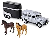 Toyland® Landrover Toy Model With Horse Box Including 2 Horses - Diescast Metal - Farm Vehicles - BLACK