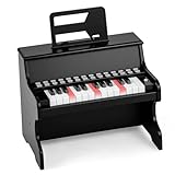 COSTWAY 25-Key Kids Piano, Wooden Toddler Toy Keyboard with Lighted Keys, Adjustable Speed & Volume, Teaching Mode, Music Stand, Educational Music Instrument for Boys Girls (Black)