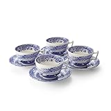 Spode Blue Italian Teacup and Saucer, Set of 4