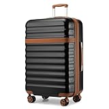 Kono Large Suitcase Check-in 28-Inch Expandable Luggage ABS+PC Hardshell Lightweight Travel Trolley with TSA Lock Spinner Wheels (Black/Brown)