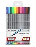Liquidraw Fineliner Colouring Pens - 12 Pack | 0.4 mm Fine Tip | Assorted Vibrant Colours | Innovative Design Ideal for School, Work & Office Use | Easy Storage See-Through Wallet | Fade Resistant