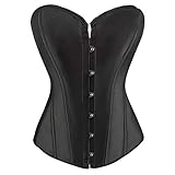 PAUSUNA Women's Satin Plain Pure Bustier Top Burlesque Basque Shaper Boned Corset (Black, 14)
