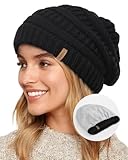 FURTALK Knit Beanie Hat for Ladies Fleece Line Ski Skull Cap Slouchy Winter Hats for Women Black