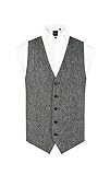 Dobell Harris Tweed Mens Grey Herringbone Waistcoat Regular Fit 100% Wool-M (38-40in)