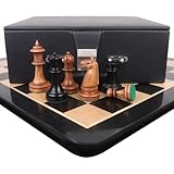Combo of 1900s' American Chess Company Reproduction Set - Pieces in Antiqued Boxwood with Chess Board & Storage Box