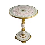 USHAZ Round Coffee Table, Multipurpose Side Table Living Room, Decorative Lacquer Small Coffee Table, Vintage Style Hallway Table - Rosewood Sofa Table, End Table (Snow White & Gold Trim)