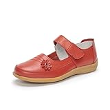 Rusffes Womens Leather Mary Jane Shoes Ladies Wide Fit Flat Shoes Casual Work Office Nurse Shoes Red 7uk