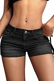 ELLEVEN High Stretchy Low Rise Jean Shorts for Women, Y2K MIni Denim Shorts Sexy Summer, Black Denim, S