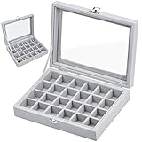 Winfred Jewellery Box with 24 Compartments, Jewellery Box, Display Case with Clear Glass Lid for Rings, Watches, Necklaces, Earrings, Gift Idea