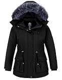 Wantdo Women's Plus Size Winter Coat Waterproof Puffer Jacket Warm Thicken Parka with Removable Hood Black 28-30