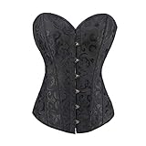 RHISLEO Women Classic Lace-up Floral Burlesque Basque Bustier Shaper Overbust Boned Corset Top (Black Floral Top, 8)
