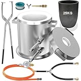 Double Tube 25KG Propane Melting Furnace Kit 1400°C/2552°F Quickly Melt Aluminum, Made of Stainless Steel for Scrap Metal Recycle Melting Copper Aluminum Includes Crucible, Crucible Lifting Tongs