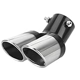 CGEAMDY Exhaust Tail Pipe, Universal Exhaust Muffler Tip Pipe Stainless Steel, Dual Twin Exhaust Tip Trim, Car Rear Tail Throat Muffler Double Outlet End Tailpipe Tube Bend Vehicle(Black)