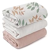 Soarwg Kids Muslin Swaddle Baby Blanket Muslin Cloths for Newborns, Pack of 3 Muslin Blanket, Large 95 x 100cm for Baby Shower Bicolour Leaf