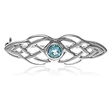 Alexander Castle 925 Sterling Silver Celtic Brooch for Women - Ladies Brooch Pin with Blue Cubic Zirconia & Jewellery Gift Box - 34mm