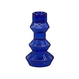 Talking Tables Blue Glass Candlestick Holder Ribbed 3 Tier Taper Candle Stand Christmas Table Decorations,Home Décor,Accessories,Indoor or Outdoor Dinner Party,Birthday,Wedding FOREST-HOLD-TALL-BLU