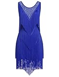 EFOGEP Women's Tassel Latin Dance Dress Vintage 1920s Sleeveless Sexy Cocktail Party Fringe Flapper Fancy Dresses Mini Tango Samba Cha Cha Clubwear Ballroom Costumes Blue L