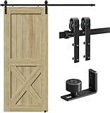 CCJH 5FT/152cm Sliding Barn Door Hardware Closet Set for Single Wooden Door, Modern Black Sliding Door Kits,Upgrade