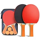Flintronic Table Tennis Bats, Wooden Table Tennis Set | Portable Table Tennis Set, 2 Table Tennis Bats, 3 Ping Pong Balls & Carry Bag, for Outdoor/Indoor Daily Practice &Competitions