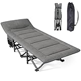 Mopaicot Camping Cot, Folding Cot Bed for Adults with Built-in Mattress and Pillow, Portable Outdoor Sleeping Cot for Camping and Travel, with Carry Bag, Grey, Max Load 450 LBS
