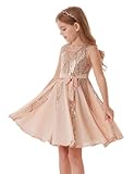 GRACE KARIN Girls Princess Dress Sequin Chiffon Flower Pageant Birthday Party Wedding Bridesmaid Dress Rose Gold 7-8 Years