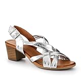 Pavers Leather Block-Heeled Sandals - Silver Size 6
