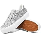 Jeekopeg Platform Glitter Sneakers, Silver Glitter, 7 UK