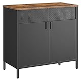 SONGMICS Storage Cabinet, Metal Cabinet with Double Doors, Magnetic Closure, Adjustable Shelf, Steel Frame, Rustic Brown and Black LSC102B01
