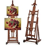 VISWIN Studio H-Frame Easel, Tilting Flat & Adjustable Beech Wood Art Easel for Painting, Movable Large Easel Stand for Adults, Artists, Hold 1 or 2 Canvas up to 78" - Walnut Brown