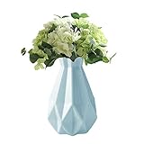 Unbreakable Vase for Flowers, Ceramic Look Plastic Vase for Home Decor, Living Room, Table (Rhombus Blue)