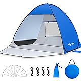 Glymnis Pop Up Beach Tent Small for 1-2 Person/Large for 3-4 Person, UV Protection Beach Sun Shelter with Zipper Porch, Portable Sun Shade Tent for Beach, Garden, Picnic