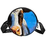 Messenger Bag cattle　Oil painting Crossbody Bag for Women Round