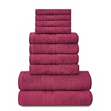 GC GAVENO CAVAILIA Towels Family Bale Set - 10 Piece 100% Egyptian Cotton, 4x Face 4x Hand 2x Bath Towel, Premium Quality Highly Water Absorbent Bathroom Accessories, Machine Washable, Deep Red