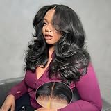 Layered Curtain Bangs Face-Framing 6x6 Glueless Wigs Human Hair Pre Plucked Pre Cut HD Lace 200 Density Loose Body Wave Lace Front Wigs Ready to Wear Wigs Glueless Human Hair for Black Women 16 Inch