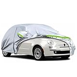 Waterproof Car Cover Compatible with 2007-2024 Fiat 500/C/E,Pop, Pop Star and Lounge, 4 Layers All Weather Custom-fit Car Cover with Zipper Door & Windproof Strap for Snow Rain Dust Hail Protection