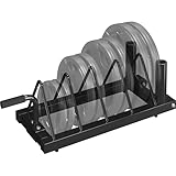 Yaheetech Horizontal Weight Plate Rack, Strength Fitness Rack with 4 Plate Slots, Plate Storage Holder Barbell Bumper with Rolling Wheels for Home/Gym, Black