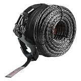 VEVOR Synthetic Winch Line, 3/8 Inch x 85 Feet - 26,500 lbs Capacity with Protective Sleeve + Forged Winch Hook + Pull Strap, Universal Fit for SUV, Large Off-Road Vehicle, Truck
