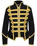 Pamposh Women Steampunk Hussar Military Drummer Parade Jackets - Emo Punk Women Jackets - Napoleon Gothic Clothing - Ladies Marching Band Jackets (UK, Alpha, S, Regular, Regular, Black & Gold)