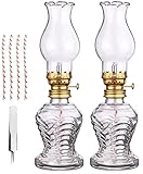 Lanmiya Oil Lamps for Indoors UK, Clear Kerosene Lamp Lantern, 2 Sets Classic with Glass Lampshade and 4 Cotton Wick, Vintage Chamber Lamp, Emergency Lighting Indoor Outdoor, ‎assorted Color (SB-122)