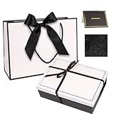 Gift Box Set for Presents, Large Textured Paper Box with Ribbon Gift Bag & Lids, Greeting Card Shredded Paper for Valentine’s Day Mother’s Day Birthday Anniversaries Bridal Party(Black,White)