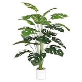 Tuocal 28" Artificial Plants Tropical Palm Tree Fake Monstera Tree in Pot Tall Faux Plant for Outdoor Indoor Home Garden Office Decoration
