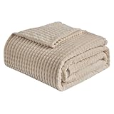 EMME Fleece Throw Blanket for Sofa, Soft, Fluffy, 3D Touch Experience, Warm Cozy Throw, Versatile Single Flannel Blanket for Bed, Couch, Sofa, Armchairs, OEKO-TEX (Beige, 130x150cm)