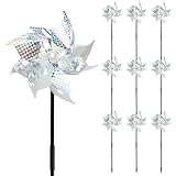 10Pcs Reflective Bird Repellent Windmills, Laser Pinwheel Bird Scarers for Gardens, Outdoor Bird Deterrent Spinners to Keep Birds and Pigeons Away, Weatherproof and Eco-Friendly Decoration